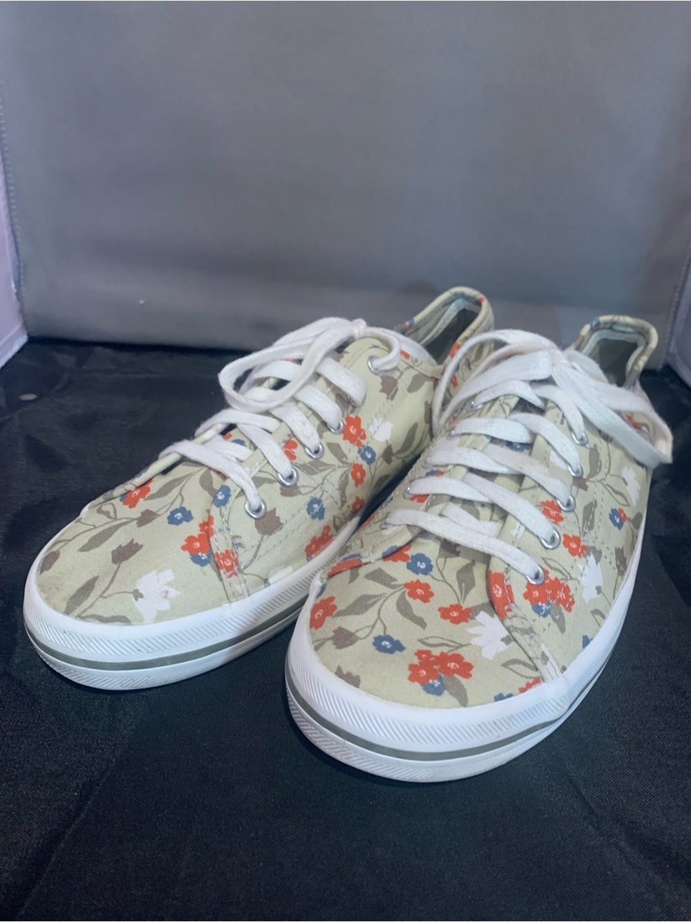 Women’s Keds Kickstart Beige Green Floral Canvas Sneakers